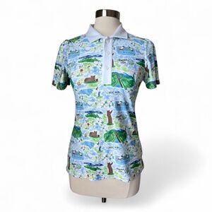 Smith & Quinn Womens Colorful Golf Polo Hawaiian Pickle Ball Scenic Preppy Small